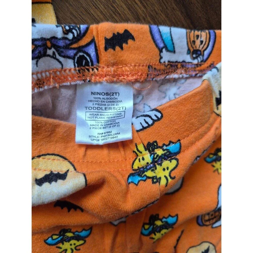 Snoopy Peanuts Halloween Pajamas 2T Toddler Woodstock Bats Orange PJ Set AME